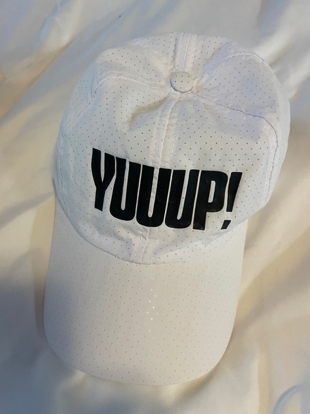 Yuu White Baseball Cap with Black 'YUUUP!' Logo